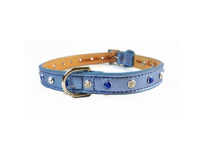 Brie Hanukkah Leather Dog Collar with Single Row Crystals