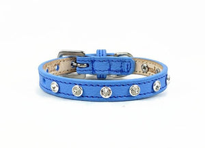 Brie Cat Collar in cornflower blue leather with clear swarovski crystals