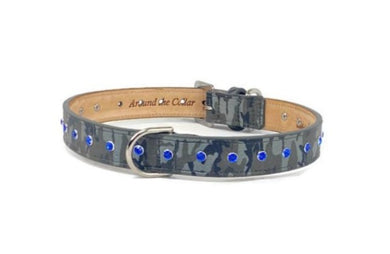 Brie Camouflage Leather Dog Collar with Crystals - Around The Collar NY