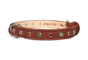 Brie Leather Dog Collar with Alternating Swarovski Crystals - Around The Collar NY