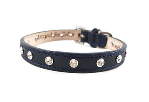 Navy Brie leather shiny crystal dog collar