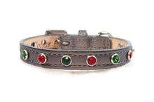 Load image into Gallery viewer, Brie Christmas Leather Cat Collar with Single Row Crystals
