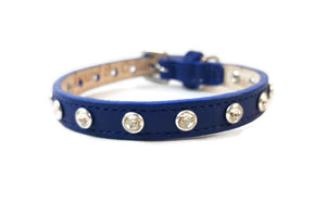 Brie Hanukkah Leather Dog Collar with Single Row Crystals