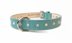 Brie Leather Collar with Single Row Clear  Swarovski Crystals - Around The Collar NY