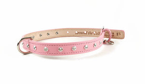 Brie Leather Collar with Single Row Clear  Swarovski Crystals - Around The Collar NY