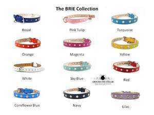 Brie leather dog collars with crystals. Bling single row by Around the Collar