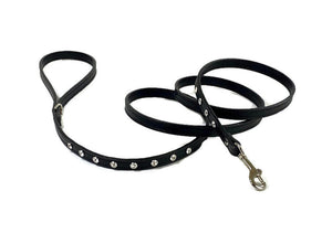 Brie Leather Leash with Single Row Clear Crystals