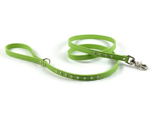 Brie mint leather with clear crystal dog leash by Around the Collar