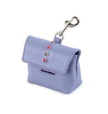 Brie Leather Poop Bag Holder with Single Row Swarovski Crystals - Around The Collar NY