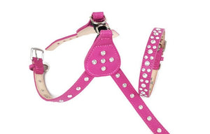 Brie Leather Step-In Dog Harness with Clear Crystals on Straps and Tabs