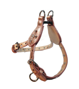 Brie Metallic Leather Step-In Dog Harness with Crystals on Straps & Side Tabs