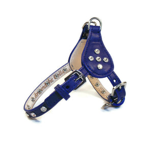 Brie Leather Step-In Dog Harness with Clear Crystals on Straps and Tabs