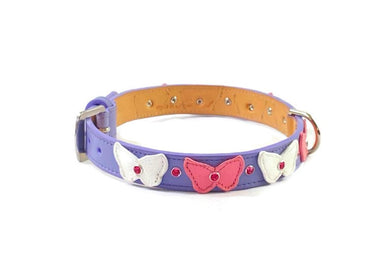 Butterfly Leather Dog Collar with Alternating Colors & Crystals