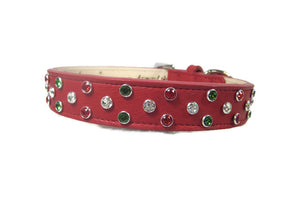 Callie Leather Christmas Dog Collar with Austrian Crystal Cluster