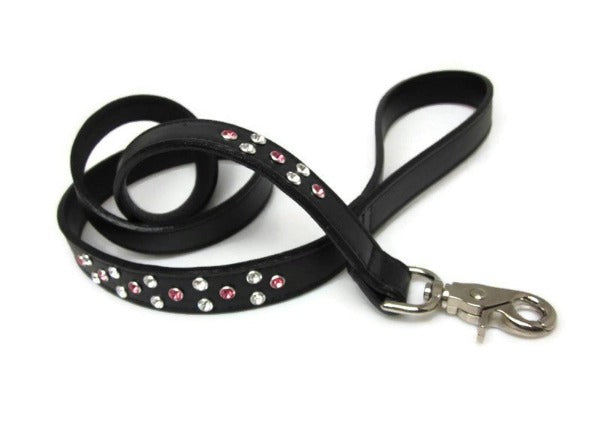 Black White Rose Dog Collar And Leash