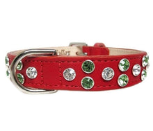 Load image into Gallery viewer, Callie Leather Christmas Dog Collar with Austrian Crystal Cluster