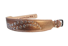 Load image into Gallery viewer, Carmel Double Swirl Crystals Leather Dog Collar by Around the Collar Custom Made In USA