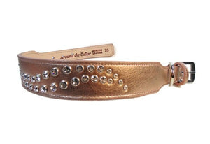 Carmel Double Swirl Crystals Leather Dog Collar by Around the Collar Custom Made In USA