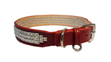 Load image into Gallery viewer, Carol leather dog collar with 3 rows handset square Swarovski clear crystals WIP - Around The Collar NY