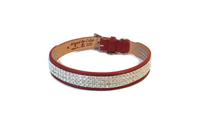 Carol leather dog collar with 3 rows handset square Swarovski clear crystals WIP - Around The Collar NY