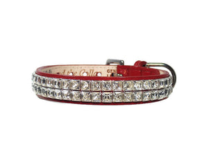 Ryan Leather Collar with Double Row Closely Spaced Square Swarovski Crystals - Around The Collar NY