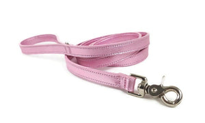 Pink Metallic Leather Dog Leash custom made by Around the Collar