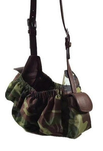 Camouflage Sling Carrier with Leather Strap & Pocket Flap - Around The Collar NY