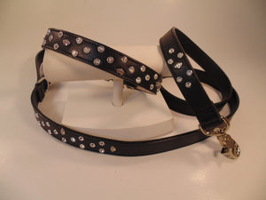Bella Leather Dog Collar with Jewels and Crowns Cluster
