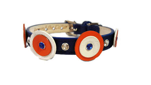Brady Double Disc Leather Dog Collar with Crystals on Disc and Collar - Around The Collar NY