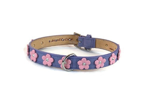 Ellie Lilac Dog Leather Collar with Flowers