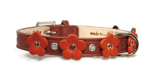 Ellie Leather Flower Dog Collar