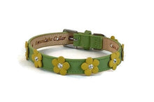Load image into Gallery viewer, Mint and yellow leather Ellie flower dog collar by Around the Collar
