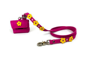 Ellie 5 Flower Leather Leash with Crystals on Flower and Leash