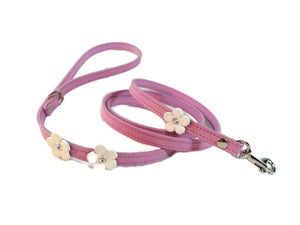 Ellie flower leather dog leash by Around the Collar Custom Made in NY