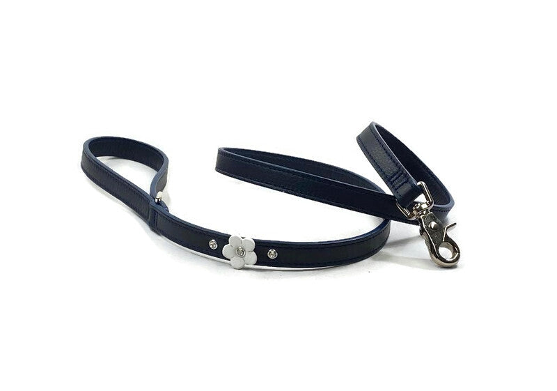 Ellie Leather Leash with Single Flower and Crystals