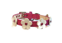 Load image into Gallery viewer, Ellie flower leather dog collar by Around the Collar. 