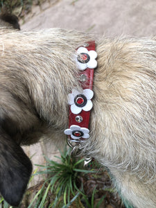 Riley Flower Leather Dog Collar with Austrian Crystals on Flower & Collar