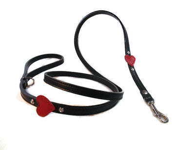 Hearts Leather Leash with Crystals on Sides - Around The Collar NY