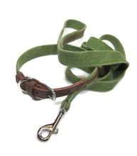 Load image into Gallery viewer, Hemp with genuine leather dog leash olive and luggage