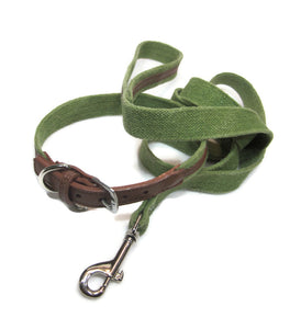 Hemp with genuine leather dog leash olive and luggage