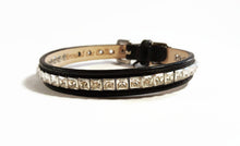 Load image into Gallery viewer, Hopee Leather Dog Collar with Single Row of Square Crystals Close Together - Around The Collar NY