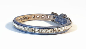 Hopee Leather Dog Collar with Single Row of Square Crystals Close Together - Around The Collar NY