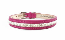 Load image into Gallery viewer, Hopee Leather Dog Collar with Single Row of Square Crystals Close Together - Around The Collar NY