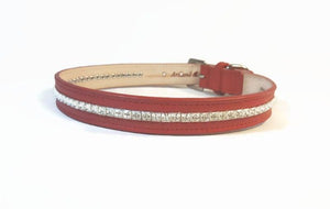 Hopee Leather Dog Collar with Single Row of Square Crystals Close Together - Around The Collar NY