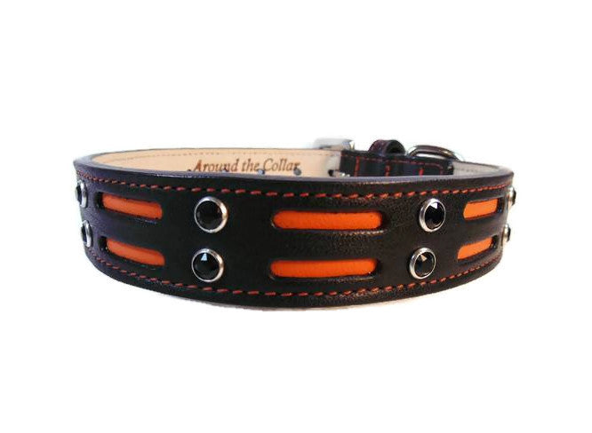The HUCK Leather Dog Collar with Double Row of Crystals Product vendor