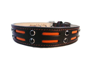 Huck Leather Dog Collar with Double Row Inserts & Double Row Swarovski Crystals - Around The Collar NY