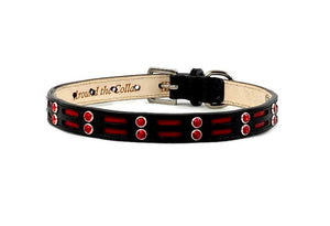 Huck Leather Dog Collar with Double Row Inserts & Double Row Swarovski Crystals - Around The Collar NY