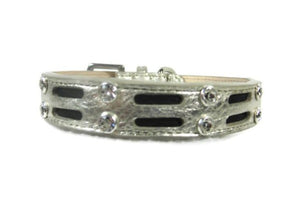 Huck Leather Dog Collar with Double Row Inserts & Double Row Swarovski Crystals - Around The Collar NY