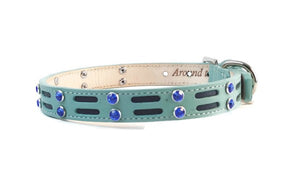 Huck Leather Dog Collar with Double Row Inserts & Double Row Swarovski Crystals - Around The Collar NY