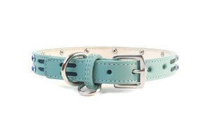 Huck Leather Dog Collar with Double Row Inserts & Double Row Swarovski Crystals - Around The Collar NY